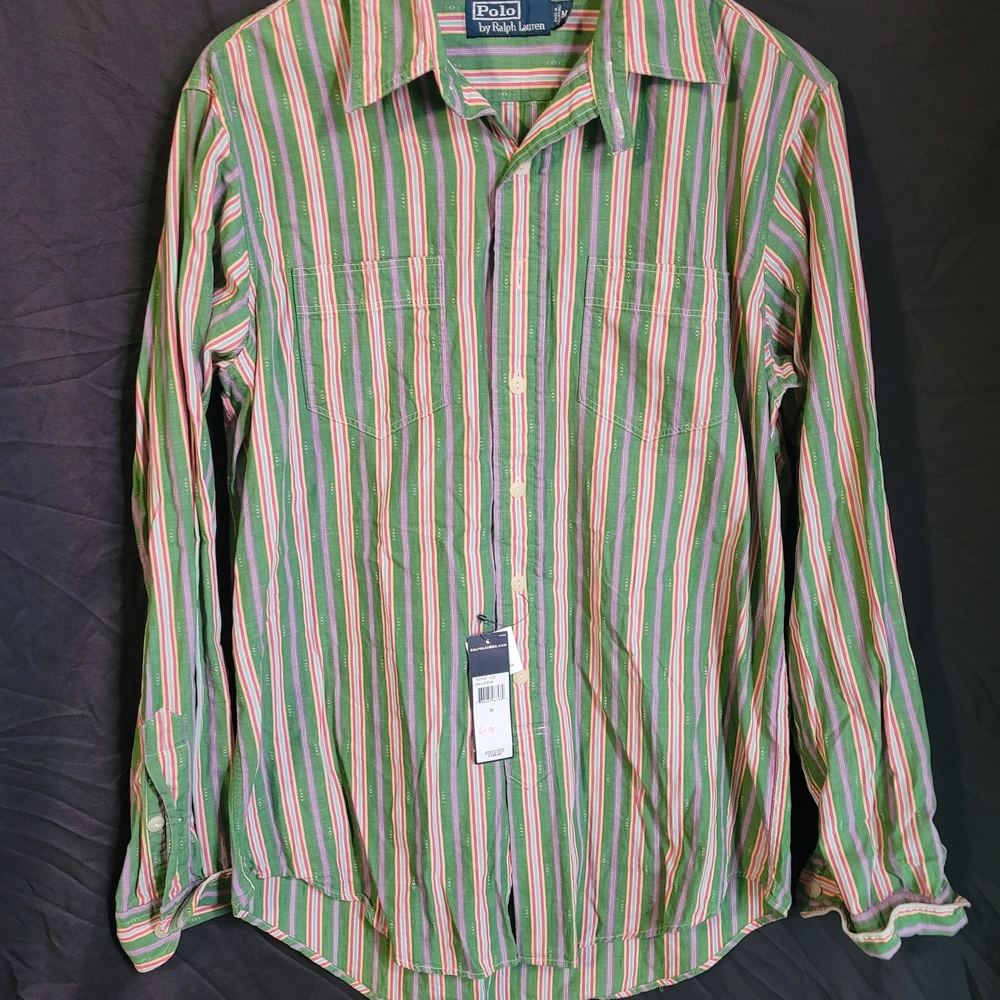 Polo by Ralph Lauren Green Striped Men's Button-Down Shirt